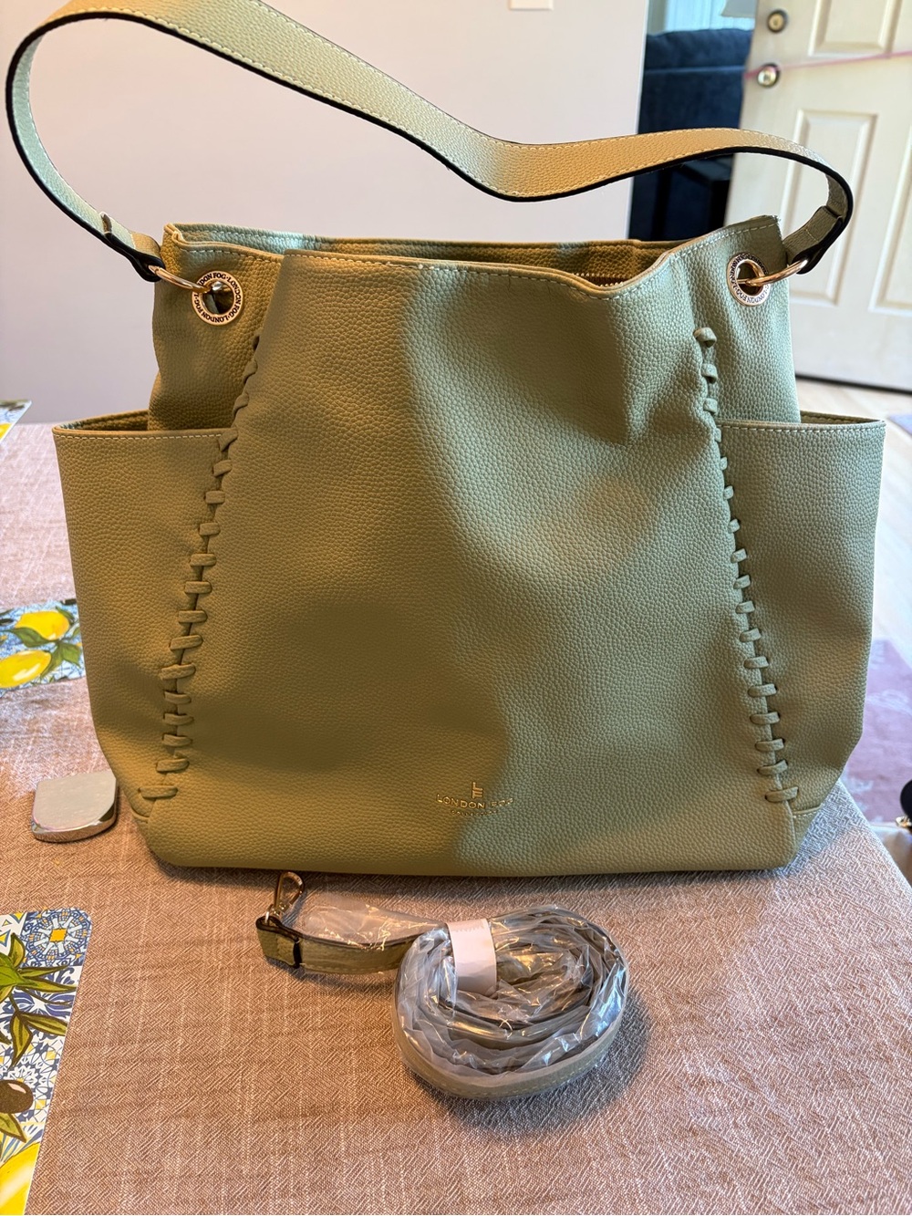Green Leather Shoulder Tote Bag by (London Fog, NWOT)